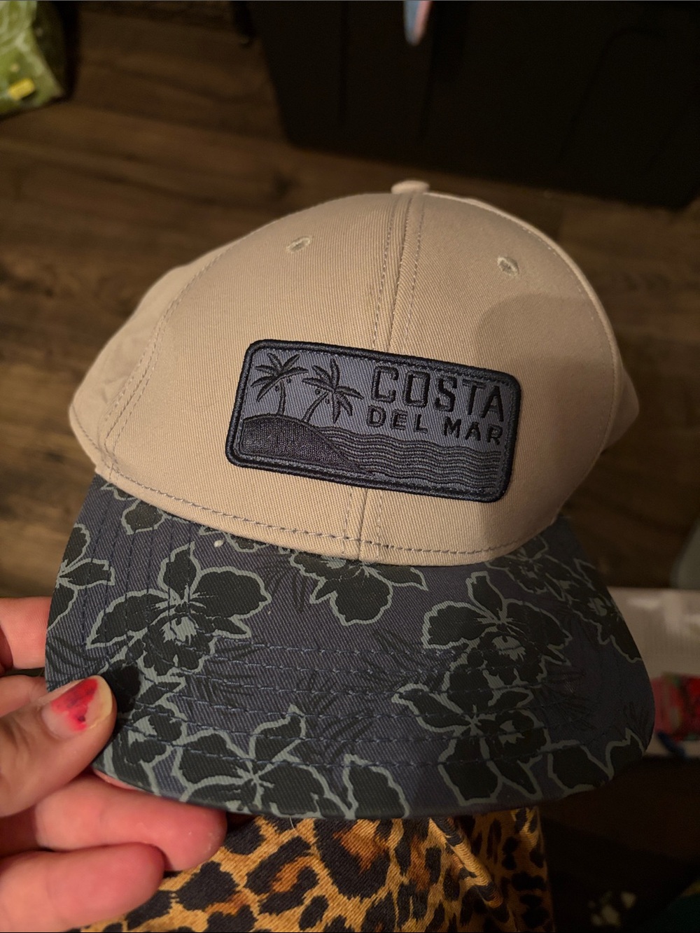 Costa Del Mar Two-Tone Beige and Blue Floral Bill Hat
